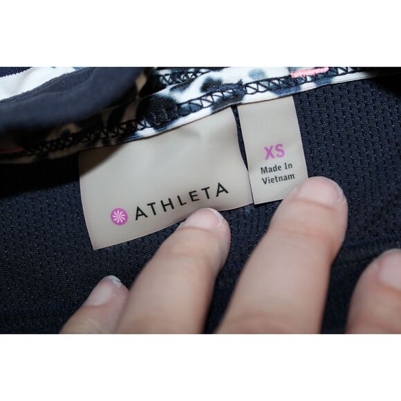 Womens Athleta White Navy Blue Pink Leopard Print Strappy Back Sports Bra Sz XS - Picture 4 of 8
